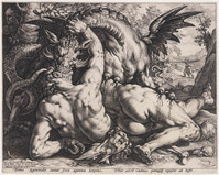 KG 02384
<br/>
De draak verslindt de metgezellen van Cadmus
<br/>
<em>Goltzius, Hendrick (1558-1617)</em>